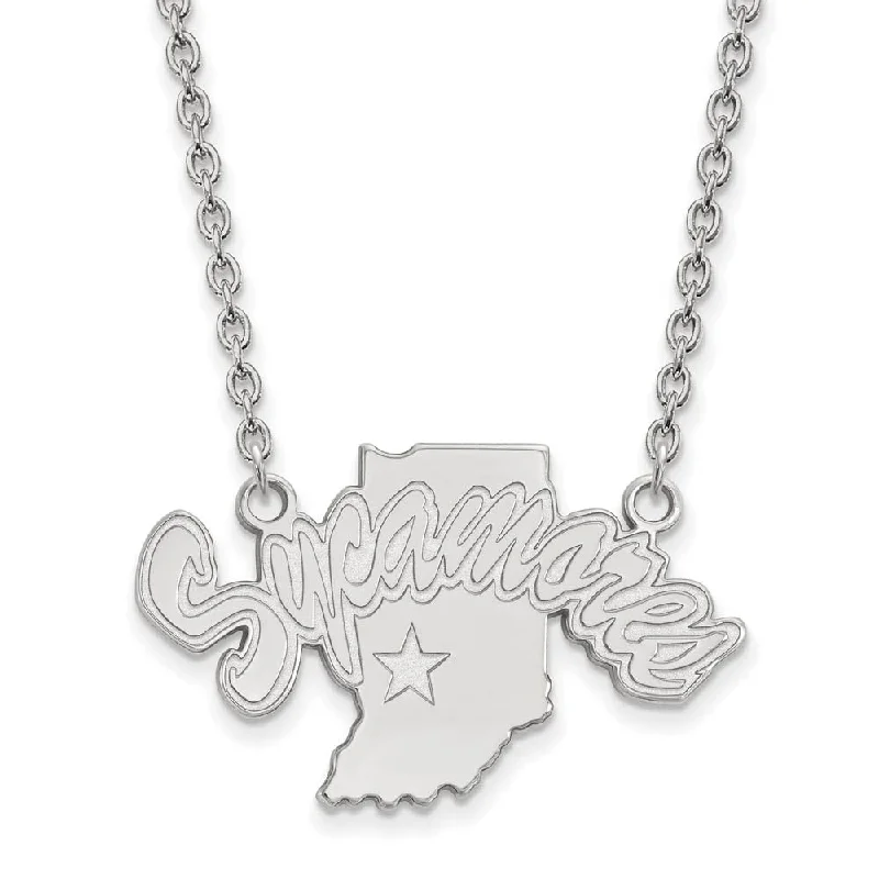 ladies-vintage-cable-chain-necklaces-14k White Gold Indiana State Large Sycamore Pendant Necklace