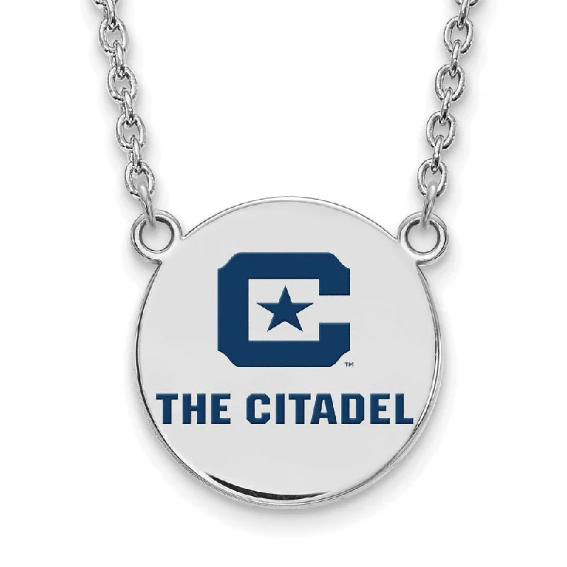 ladies-gift-bib-necklaces-Sterling Silver Rhodium Plated The Citadel LG Enamel Necklace, 18 Inch