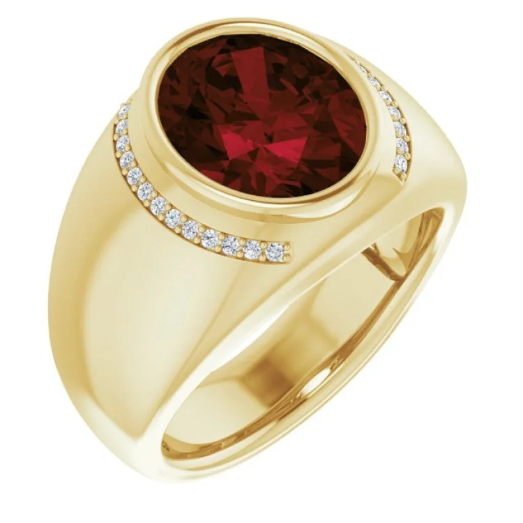 Ladies rings with forest motifs -14K Yellow Natural Mozambique Garnet & 1/8 CTW Natural Diamond Ring