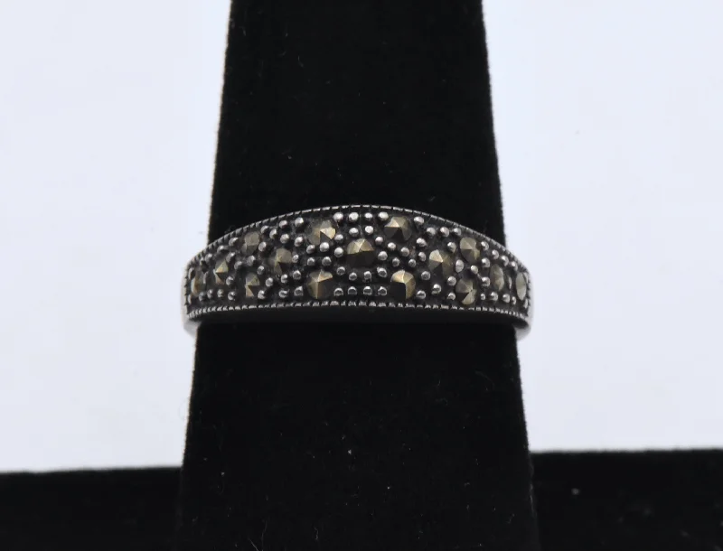 Ladies rings for prom charm -Vintage Sterling Silver and Marcasite Ring - Size 7.75