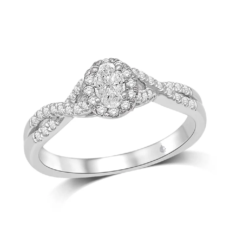 Ladies engagement rings unique brilliance -14K White Gold 1/2 Ct.Tw.Diamond Halo Engagement Ring