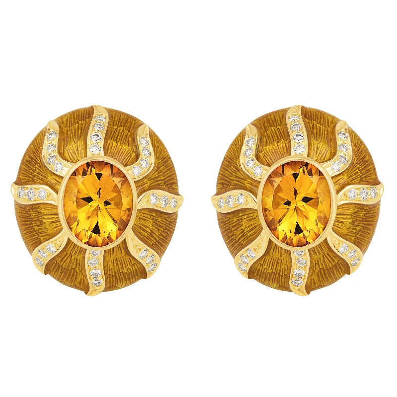 Ladies earrings for film charm -Earrings- Citrine And Diamond (Enamel)