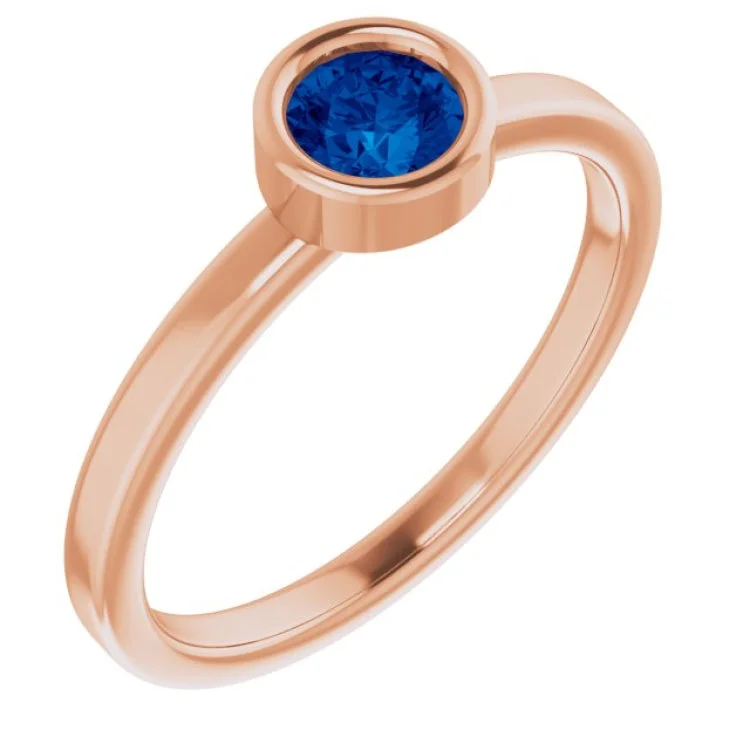 Ladies rings vintage charm -14K Rose 4.5 mm Lab-Grown Blue Sapphire Ring