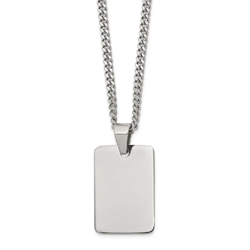 ladies-affordable-rolo-chain-necklaces-Polished Steel Engravable Dog Tag and Curb Chain Necklace - 24 Inch