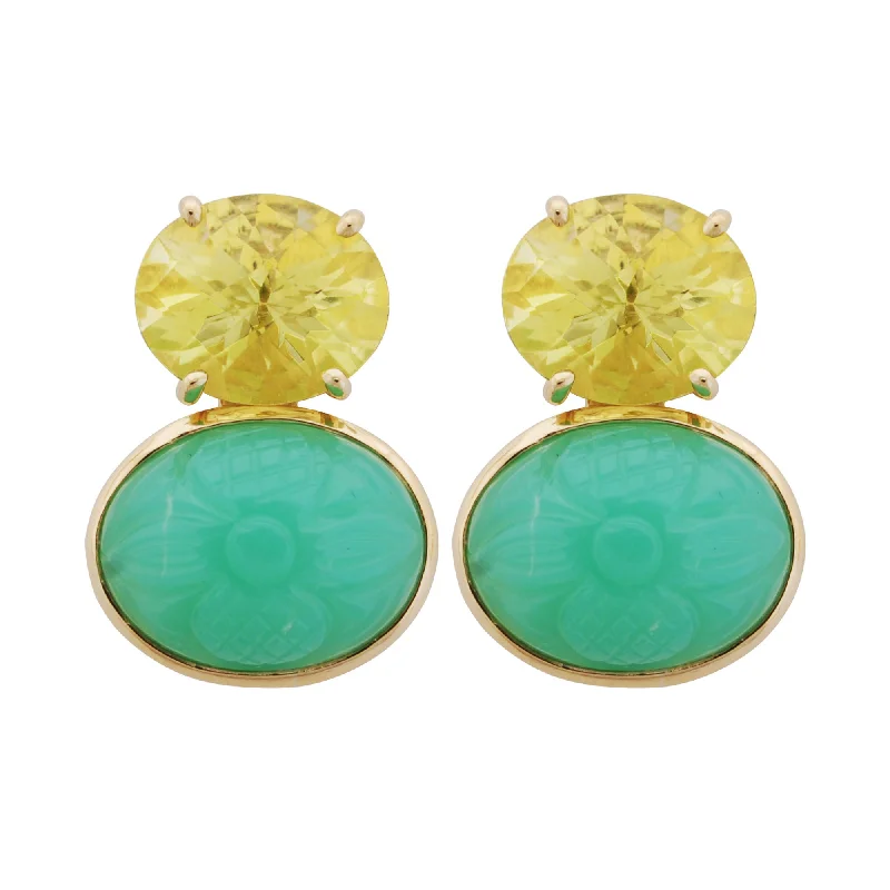 Ladies earrings with twilight opal -Earrings- Chrysoprase And Lemon Quartz