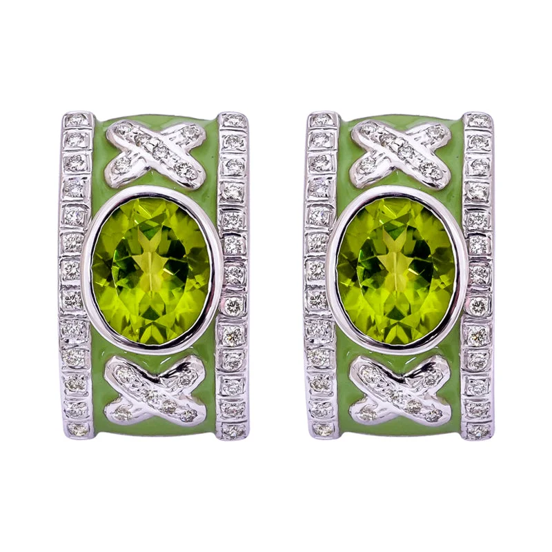 Ladies earrings for wedding vibes -Earrings- Peridot and Diamond (Enamel)