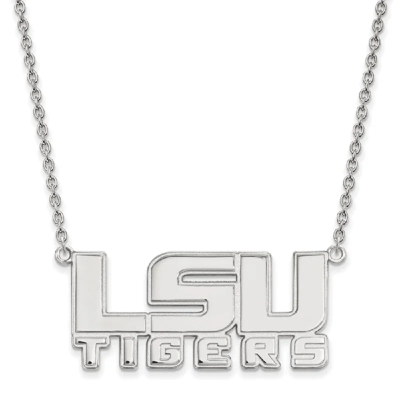 ladies-rustic-layered-necklaces-14k White Gold Louisiana State Lg 'LSU' Tigers Pendant Necklace