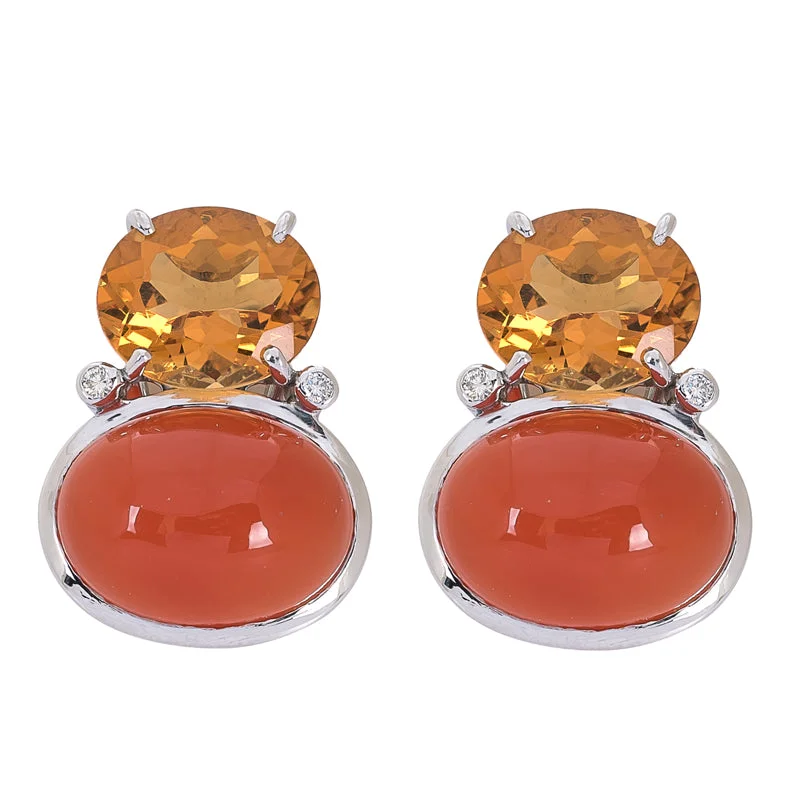 Ladies earrings with hop drops -Earrings- Citrine, Cornelian and Diamond