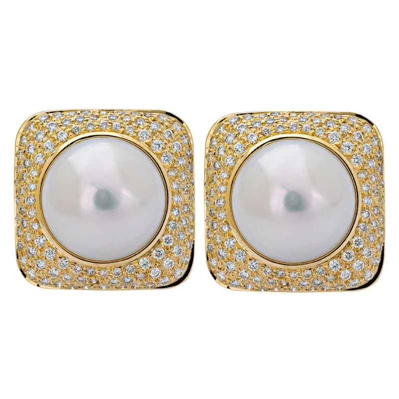 Ladies earrings for fashion charm -Earrings- South Sea Pearl and Diamond