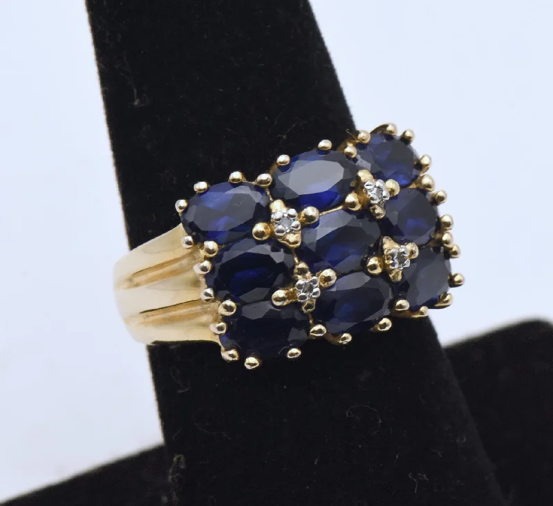 Ladies rings for calm charm -Ross-Simons - Vintage Synthetic Sapphires and Diamonds Gold Tone Sterling Silver Ring - Size 7