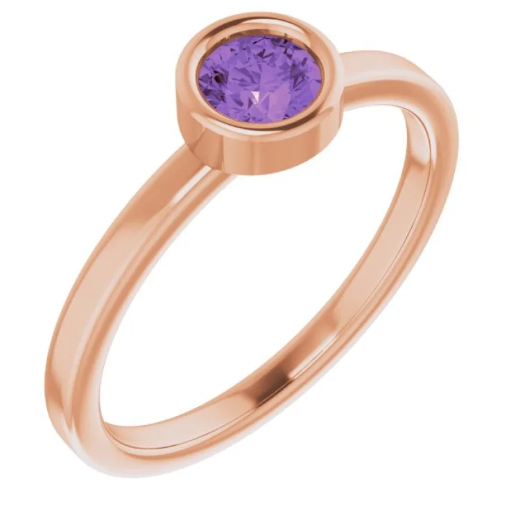 Ladies rings bespoke brilliance -14K Rose 4.5 mm Natural Amethyst Ring