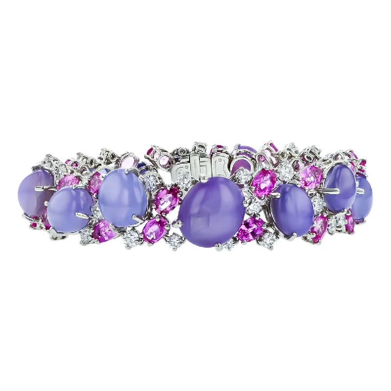 ladies-classic-beaded-wrap-bracelets-Platinum Star Sapphire, Pink Sapphire and Diamond Bracelet