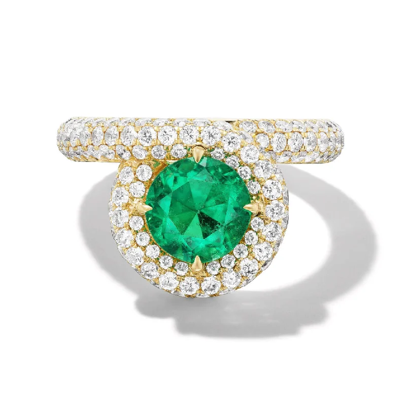 Ladies engagement rings glowing brilliance -PAVE ENDLESS LOOP ENGAGEMENT RING WITH EMERALD