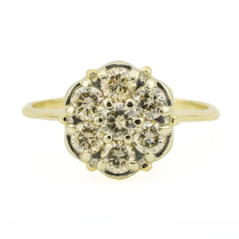 Ladies rings retro elegance -1.00ctw Diamond Cluster Lady's Ring in Two Tone 14K Gold - Size 7.5