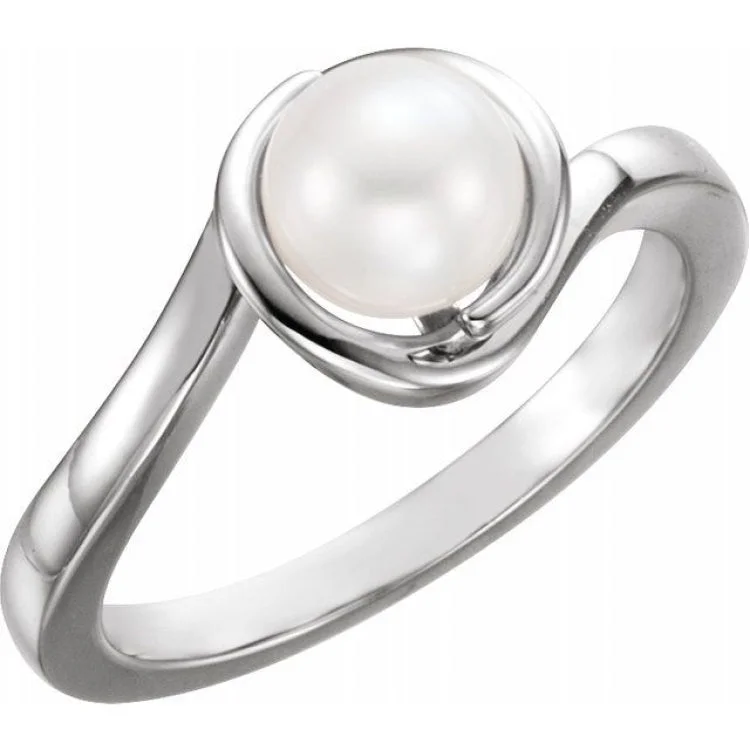 Ladies rings elastic bands -14K White Cultured White Freshwater Pearl Ring