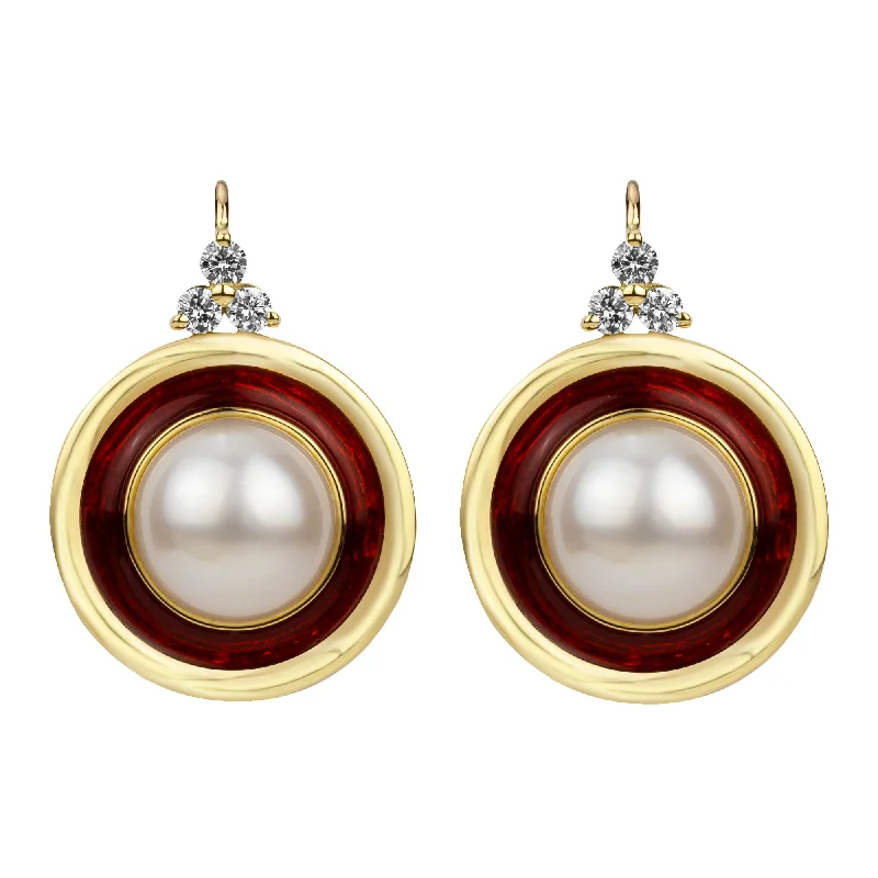 Ladies earrings for tea vibes -Earrings - South Sea Pearl And Diamond (enamel) (2358D)