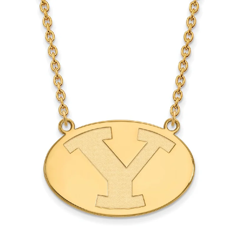 ladies-affordable-torque-necklaces-14k Gold Plated Silver Brigham Young U Large Initial Y Disc Necklace