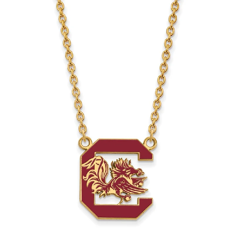 ladies-delicate-cable-chain-necklaces-14k Gold Plated Silver South Carolina Lg Enamel Pendant Necklace