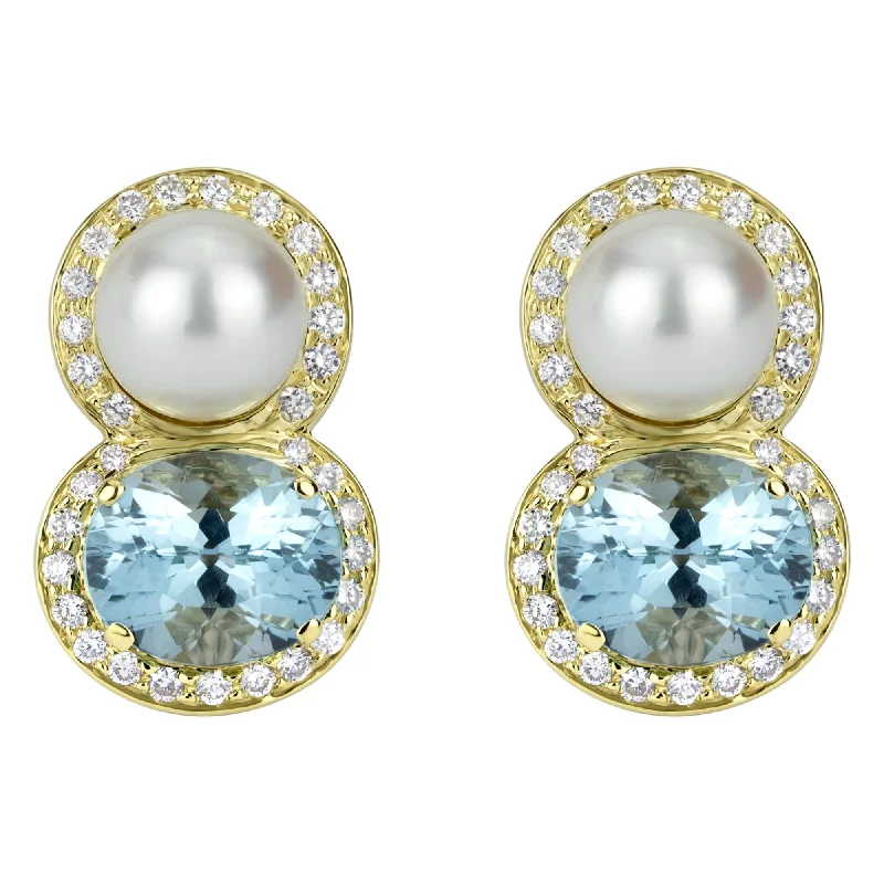 Ladies earrings wave-inspired -Earrings - South Sea Pearl, Blue Topaz And Diamond