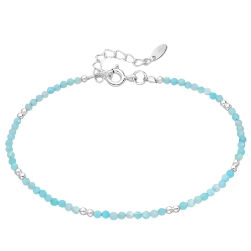 ladies-everyday-beaded-wrap-bracelets-Beaded Amazonite Bracelet In Sterling Silver