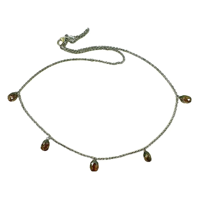 ladies-pearl-silver-necklaces-18K White Gold Cable Chain Necklace with 5 Cognac Colored Diamond Briolettes