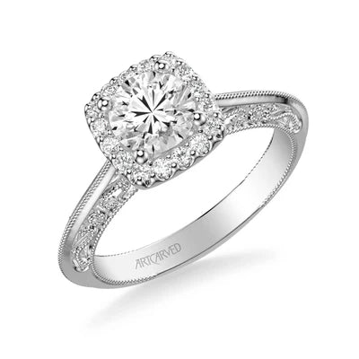 Ladies engagement rings trendy vows -Audriana Vintage Halo Heritage Collection Diamond Engagement Ring in 18k White Gold