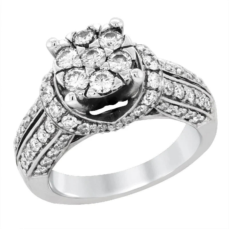 Ladies engagement rings unique brilliance -WHITE GOLD STATEMENT ENGAGEMENT RING WITH CLUSTER DIAMONDS, 1 1/4 CT TW