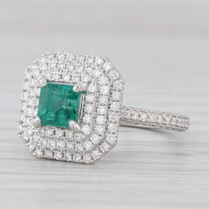 Ladies engagement rings fine brilliance -New 1.95ctw Emerald Diamond Halo Engagement Ring 14k White Gold Size 6.5 JGL