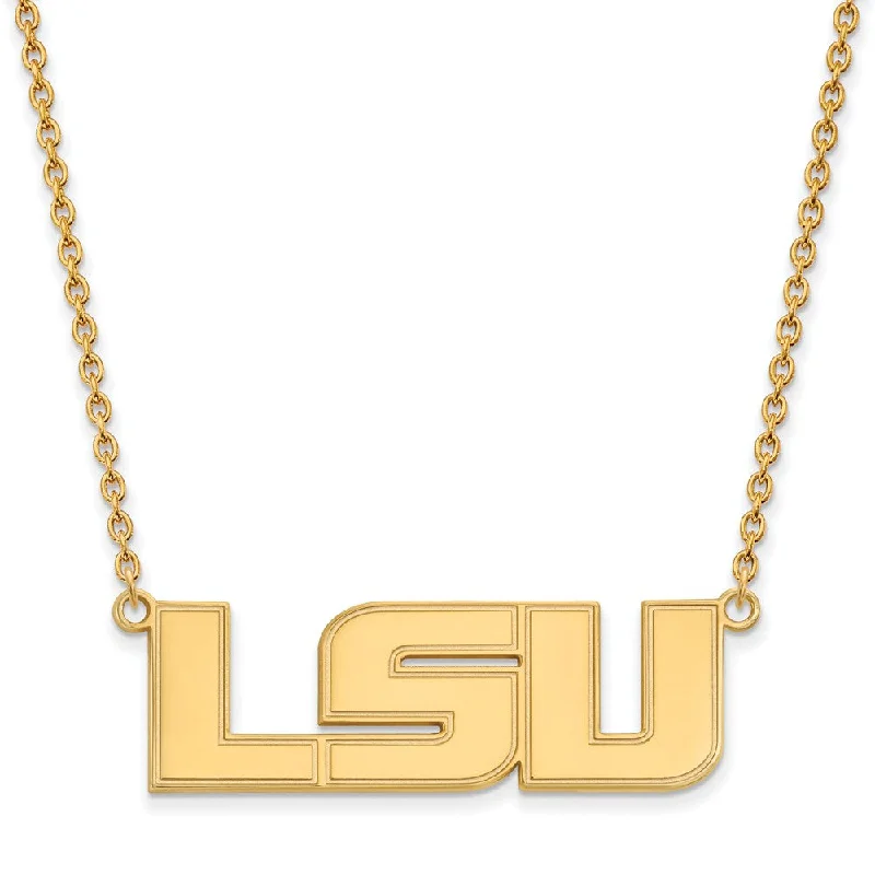 ladies-party-station-necklaces-10k Yellow Gold Louisiana State Large 'LSU' Pendant Necklace