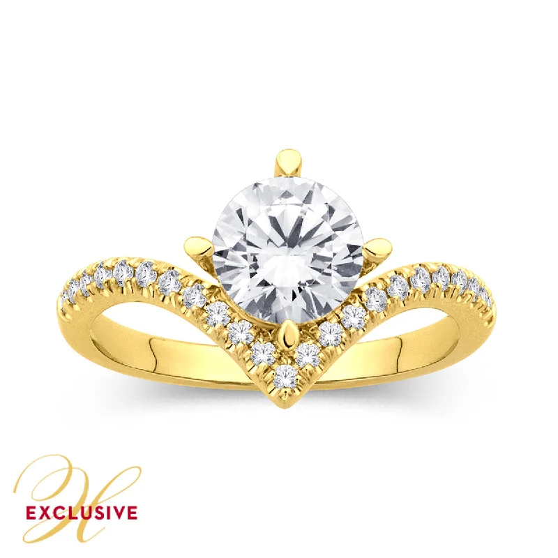 Ladies engagement rings with bite settings -MODERN YELLOW GOLD DIAMOND ENGAGEMENT RING, .20 CT TW