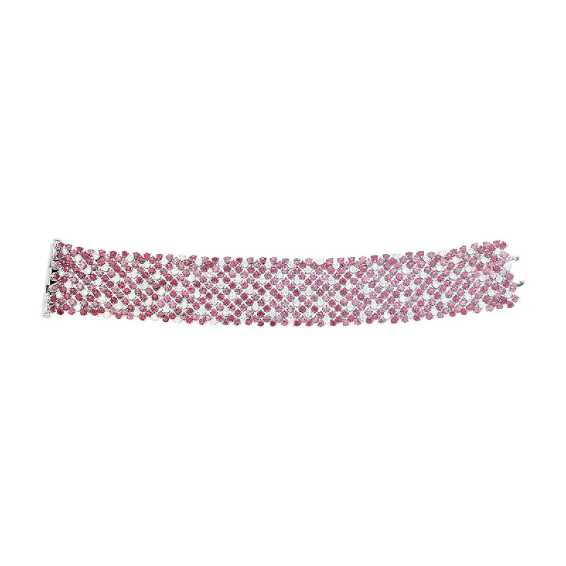 ladies-statement-silver-bracelets-Salavetti Red, Pink Spinel and Diamond Bracelet