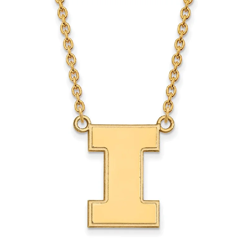 ladies-elegant-snake-chain-necklaces-14k Gold Plated Silver U of Illinois Large Initial I Pendant Necklace