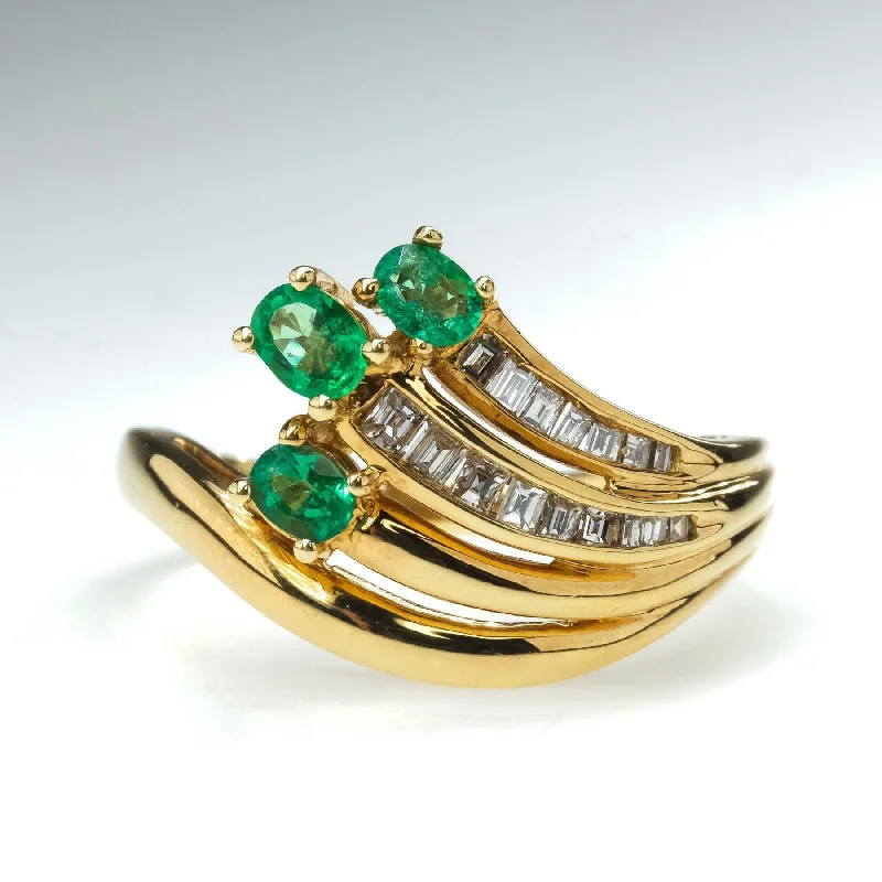 Ladies rings for fearless charm -0.23ctw Oval Emerald and Diamond Accented Gemstone Ring in 18K Yellow Gold