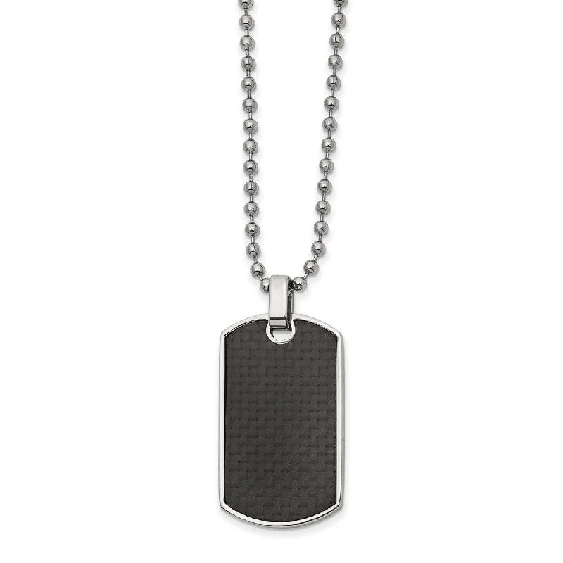 ladies-birthstone-station-necklaces-Stainless Steel, Carbon Fiber & Wood Reversible Dog Tag Necklace, 22in