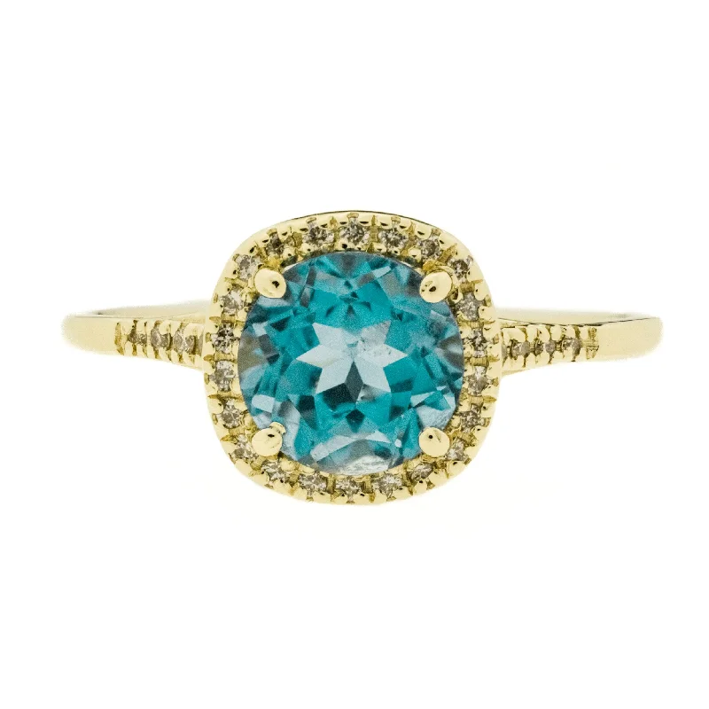 Ladies rings for rebel vibes -1.65ctw Blue Topaz with Diamond Accents Ring in 14K Yellow Gold - Size 8