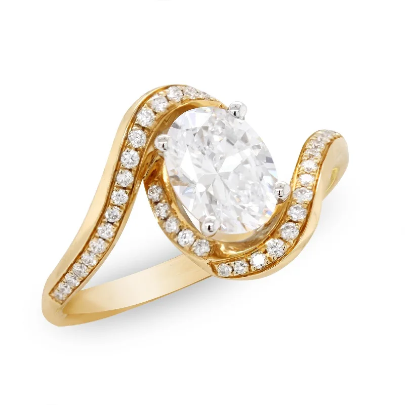 Ladies engagement rings with ridge brilliance -YELLOW GOLD BYPASS STYLE ENGAGEMENT RING SETTING WITH OVAL CENTER, .19 CT TW