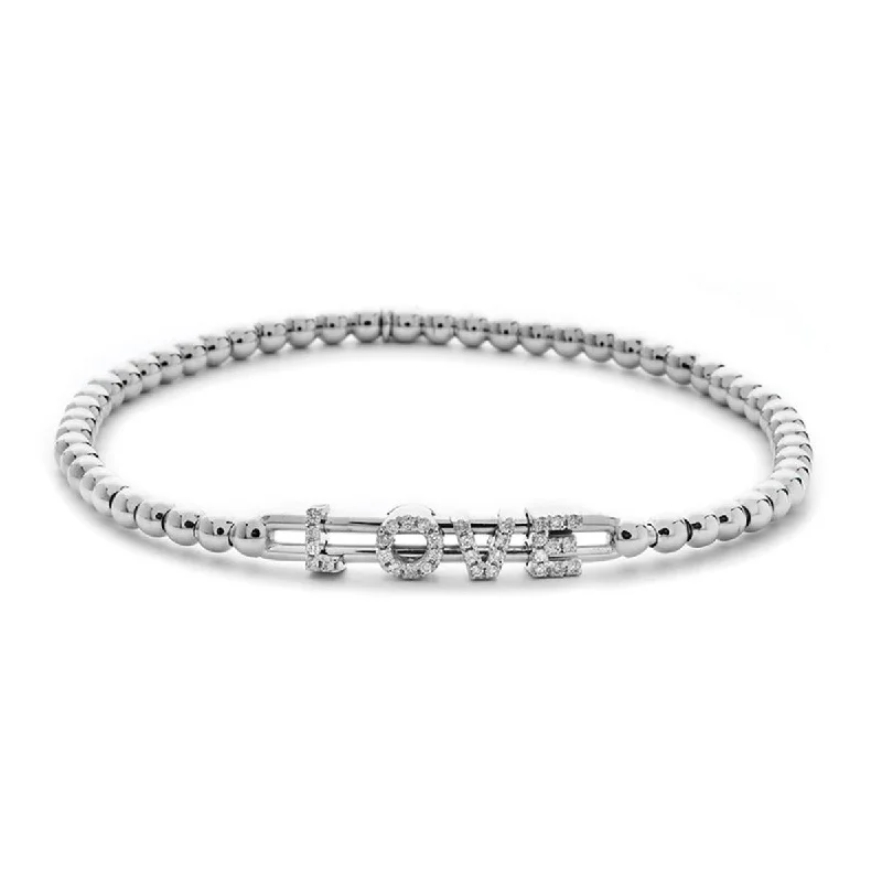 ladies-link-chain-silver-bracelets-Love Letters Diamond Station Stretch Bracelet