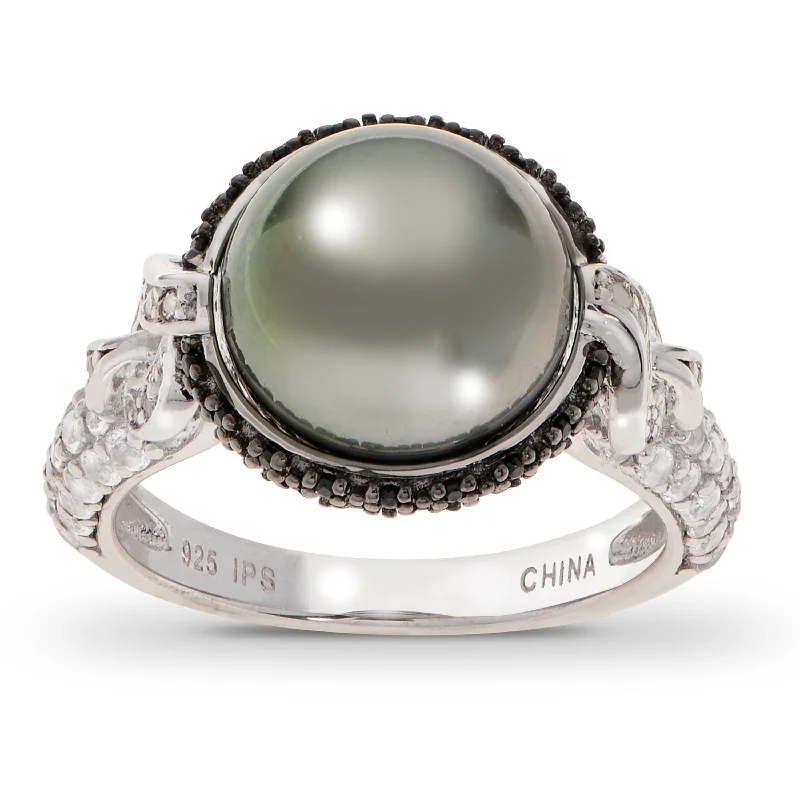 Ladies rings with kitty motifs -Sterling Silver Tahitian Pearl Ring