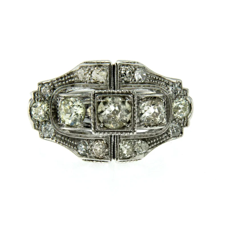 Ladies rings rust-resistant metal -Art Deco Diamond Gold Ring