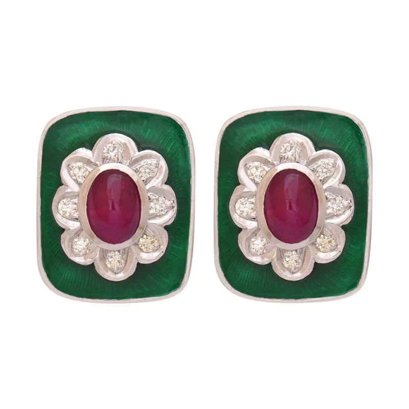 Ladies earrings with violet garnet -Earrings- Ruby and Diamond (Enamel)