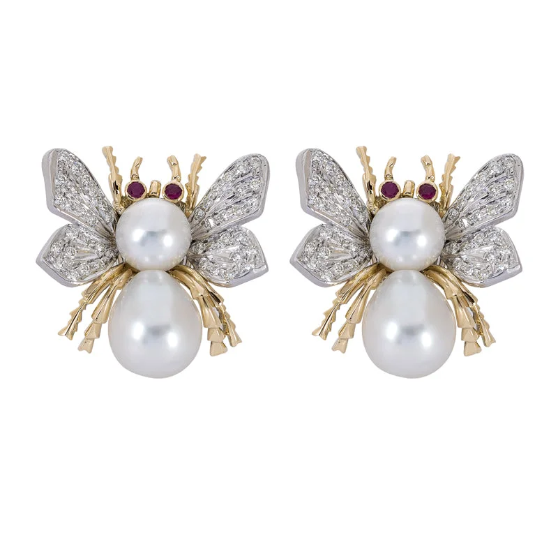 Ladies earrings for dance nights -Earrings- Pearl, Ruby and Diamond