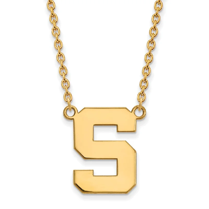 ladies-diamond-gold-necklaces-14k Gold Plated Silver Michigan State Large Initial S Pendant Necklace