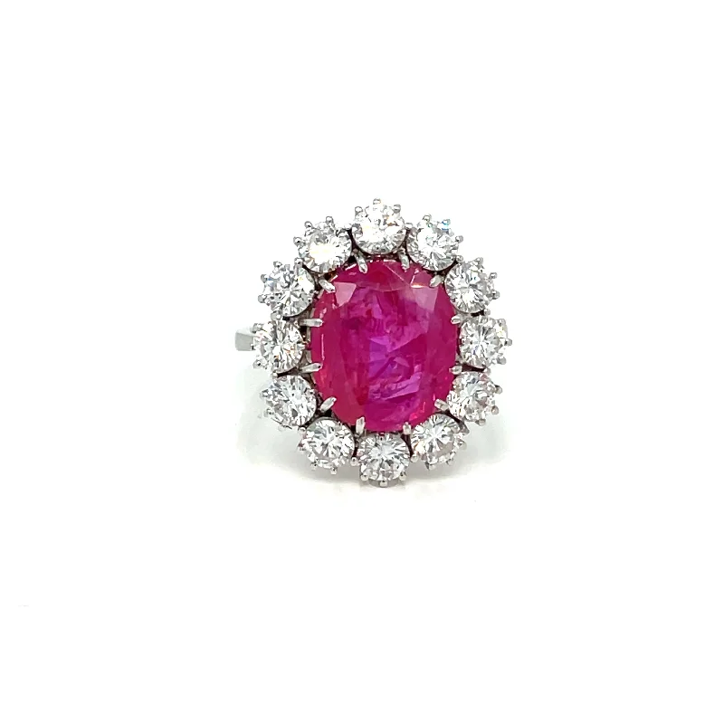 Ladies rings with coral designs -Certified Unheated Burma Ruby Diamond Vintage Gold Cluster Ring