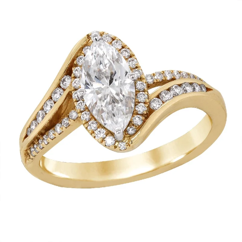 Ladies engagement rings with cub brilliance -YELLOW GOLD MARQUISE DIAMOND HALO ENGAGEMENT RING SETTING, .29 CT TW