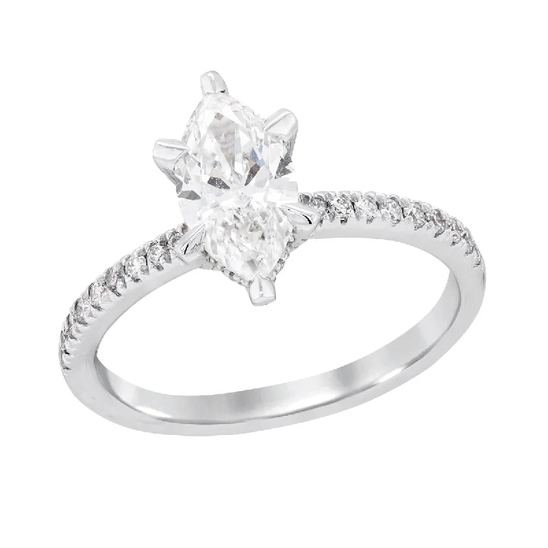 Ladies engagement rings with spire brilliance -WHITE GOLD LAB GROWN DIAMOND ENGAGEMENT RING WITH MARQUISE CENTER, 1/4 CT TW