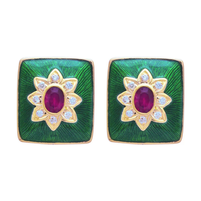 Ladies earrings throwback elegance -Earrings- Ruby and Diamond (Enamel)