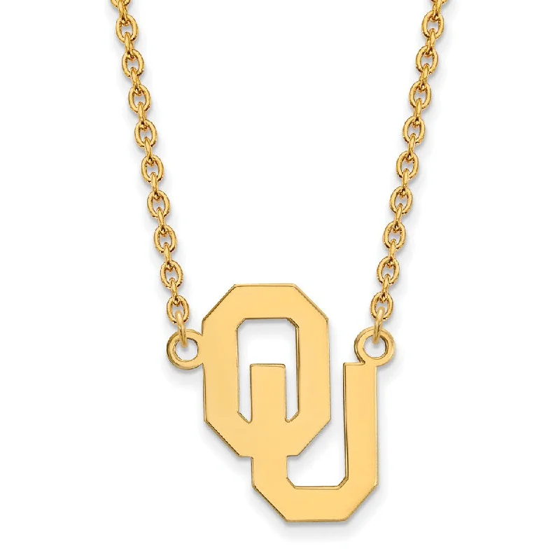 ladies-vintage-station-necklaces-14k Gold Plated Silver Oklahoma OU Large Pendant Necklace