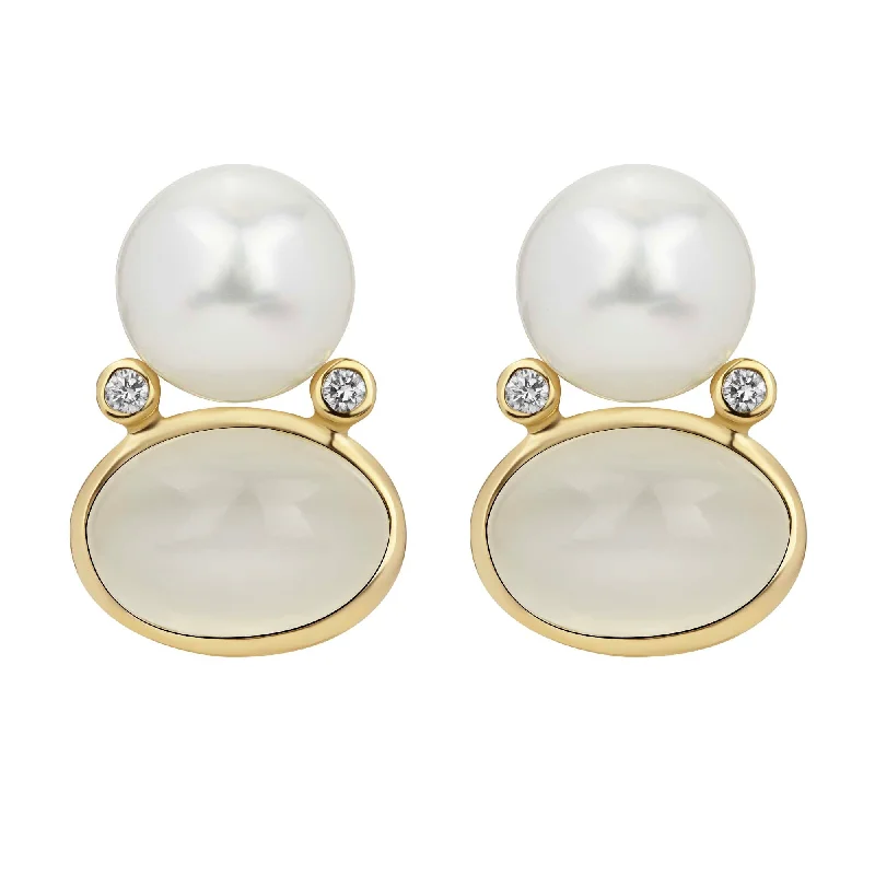 Ladies earrings for ocean vibes -Earrings - South Sea Pearl, Moonstone And Diamond