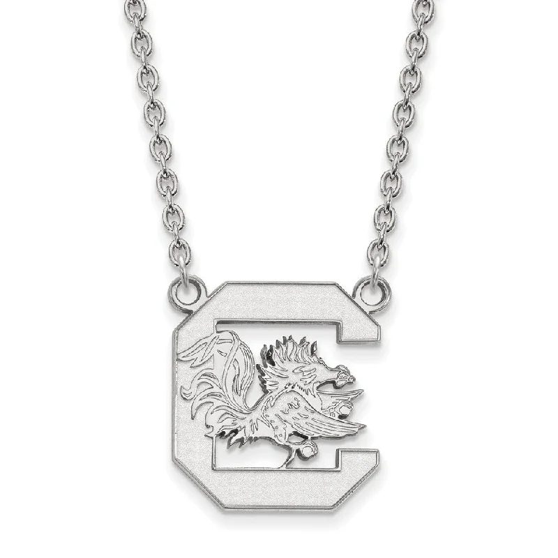 ladies-affordable-station-necklaces-14k White Gold South Carolina Large Gamecock Pendant Necklace