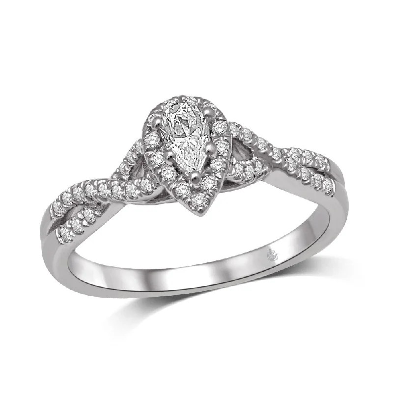 Ladies engagement rings for guide unions -14K White Gold 1/2 Ct.Tw.Diamond Halo Engagement Ring